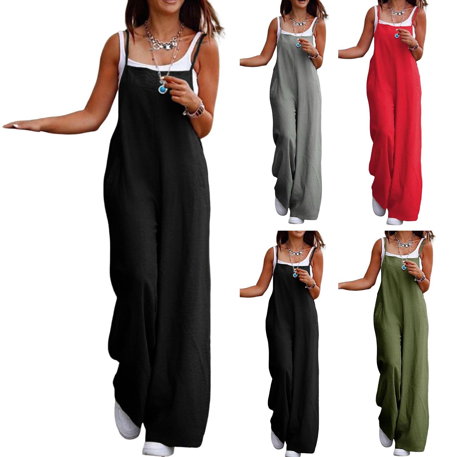 Women'S Fashion Overalls - Combinaison longue Spaghetti en coton et