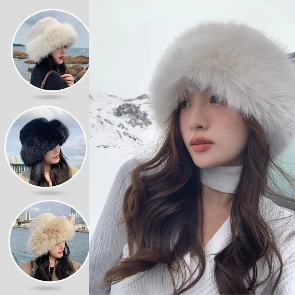 Bucket Hat Women - Chapeau d'hiver en fourrure moelleuse, chapeau