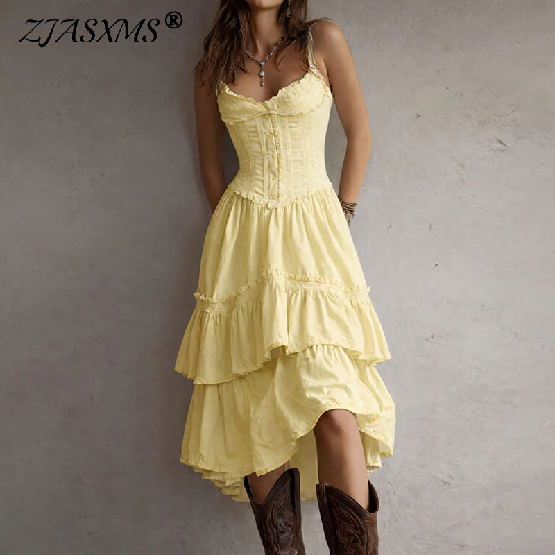Women Fashion Ideas - Robe d'été asymétrique à volants superposés,