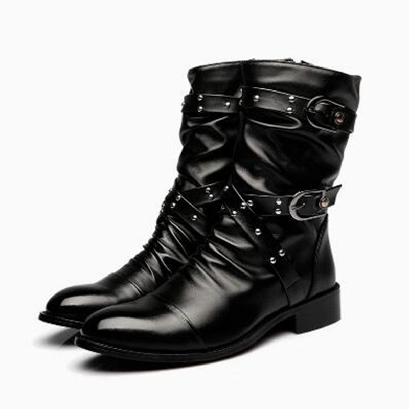 Women Fashion Youtube - Bottes mi-hautes en cuir pour hommes,