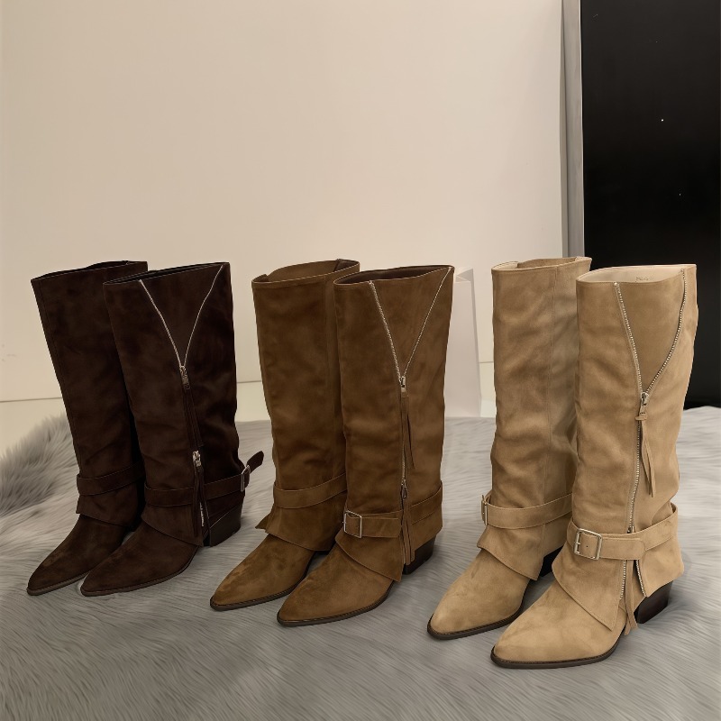 Women Fashion Youtube - Bottes longues décontractées en daim vintage
