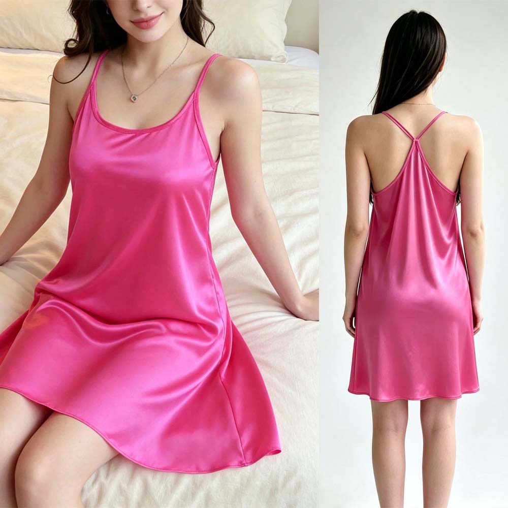 Spaghetti Strap Dress - Robe de nuit rose sexy pour